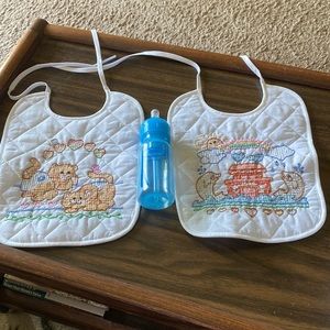2-New Hand Embroidered Baby Bibs and One Dr.Brow’s 4oz.Baby Bottle